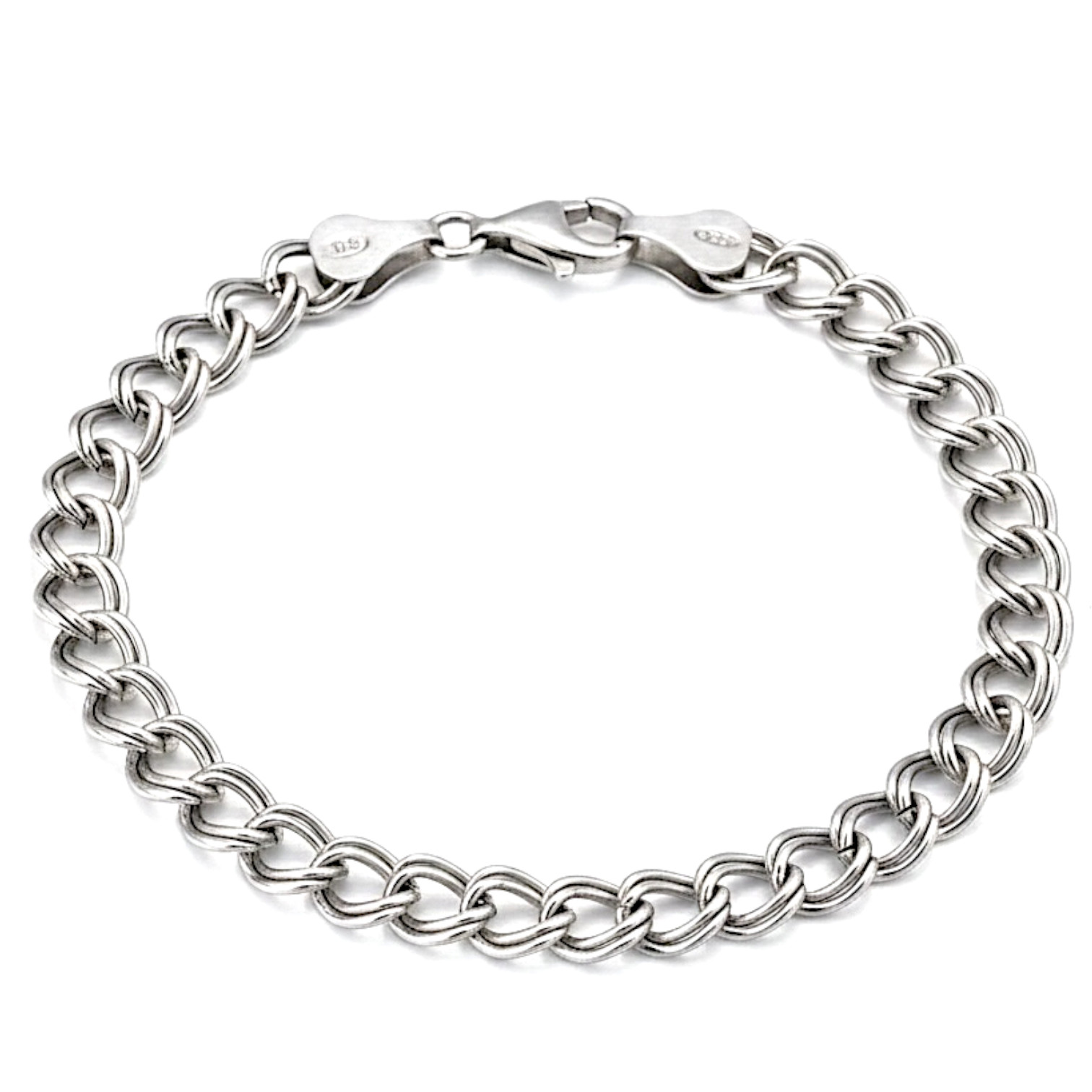 925 Sterling Silver Double Link Curb Chain Charm Bracelet 8″ 6mm Italy 7.68g
