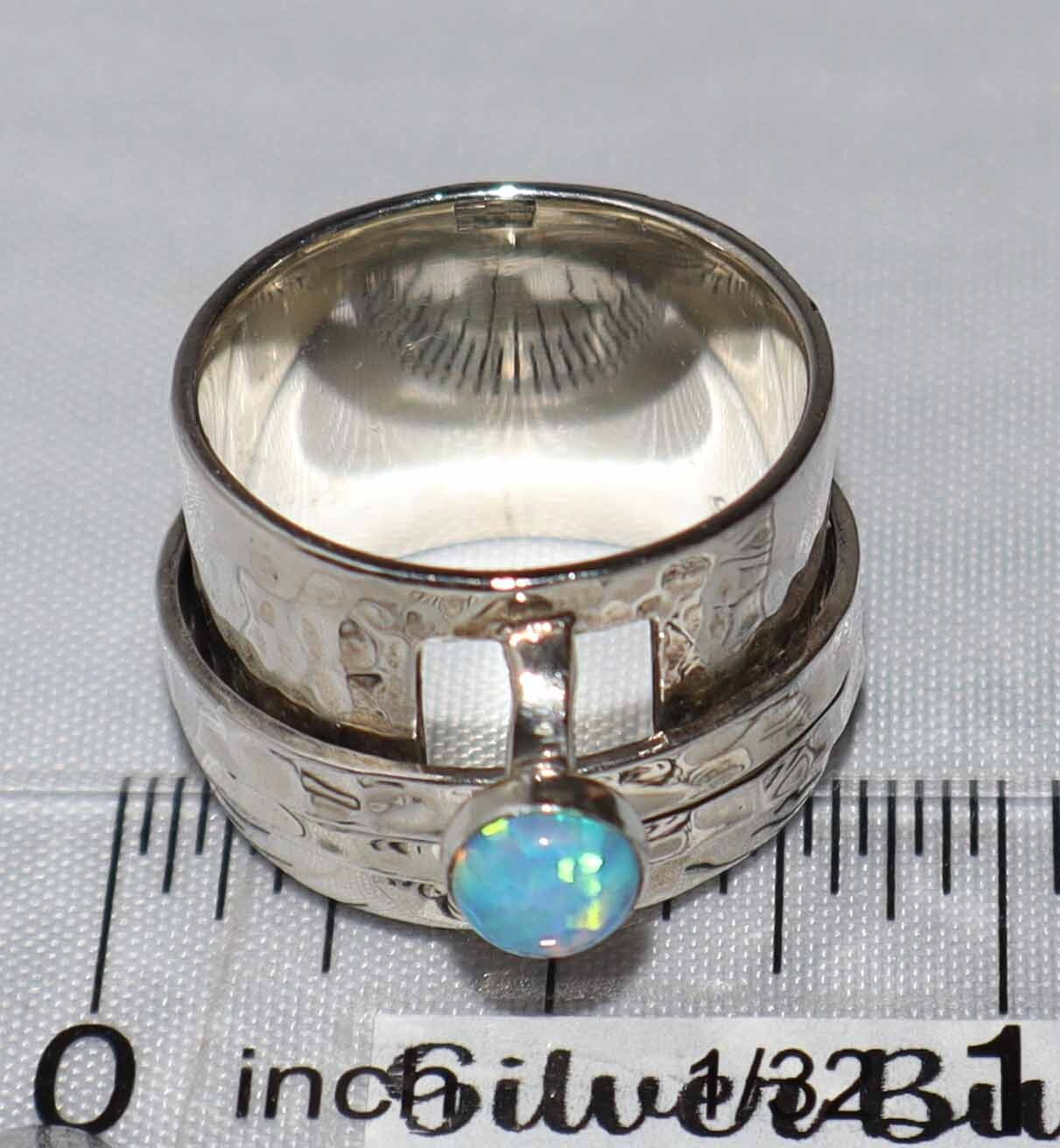 Silpada Sterling Silver Faux Blue Opal Spinner Wide Band Ring R0897 Size 6