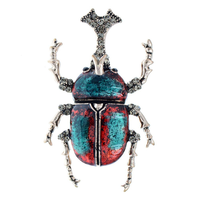 Rhinestone Bug Brooches For Women Enamel Beetle Pin Vivid Insect Brooch