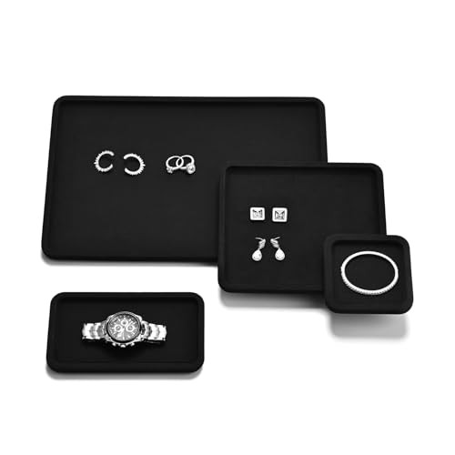 Microfiber Jewelry Display Flat Tray for Rings Earrings 10 * 10 * 1.5cm Black