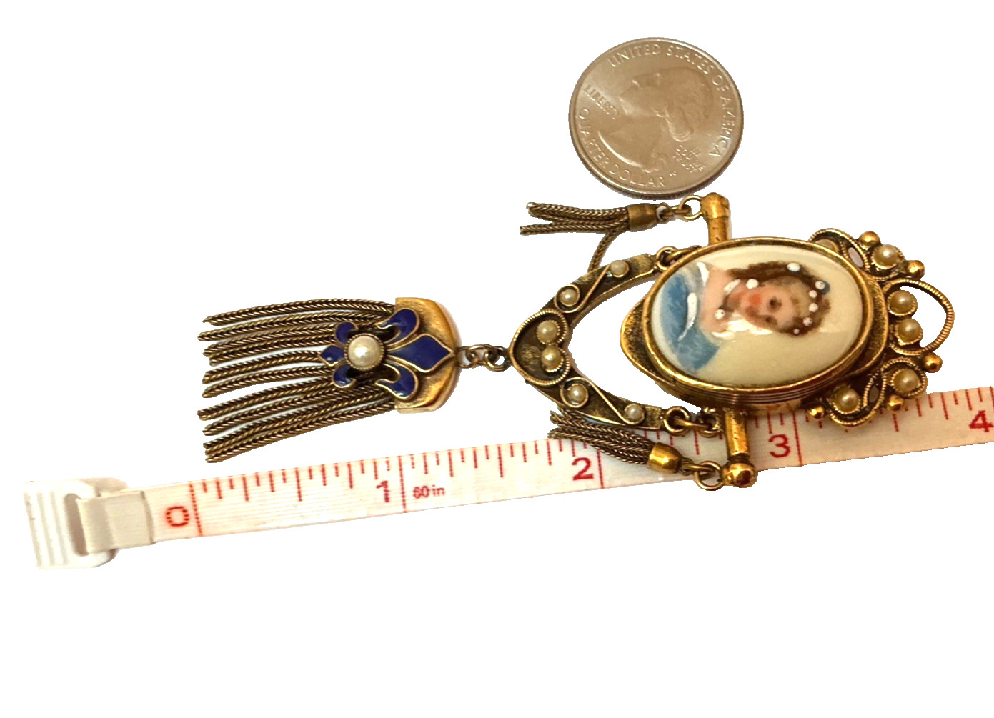 Victorian Revival Hand Paint Limoges FRANCE Brooch Pendant Enamel 1940s