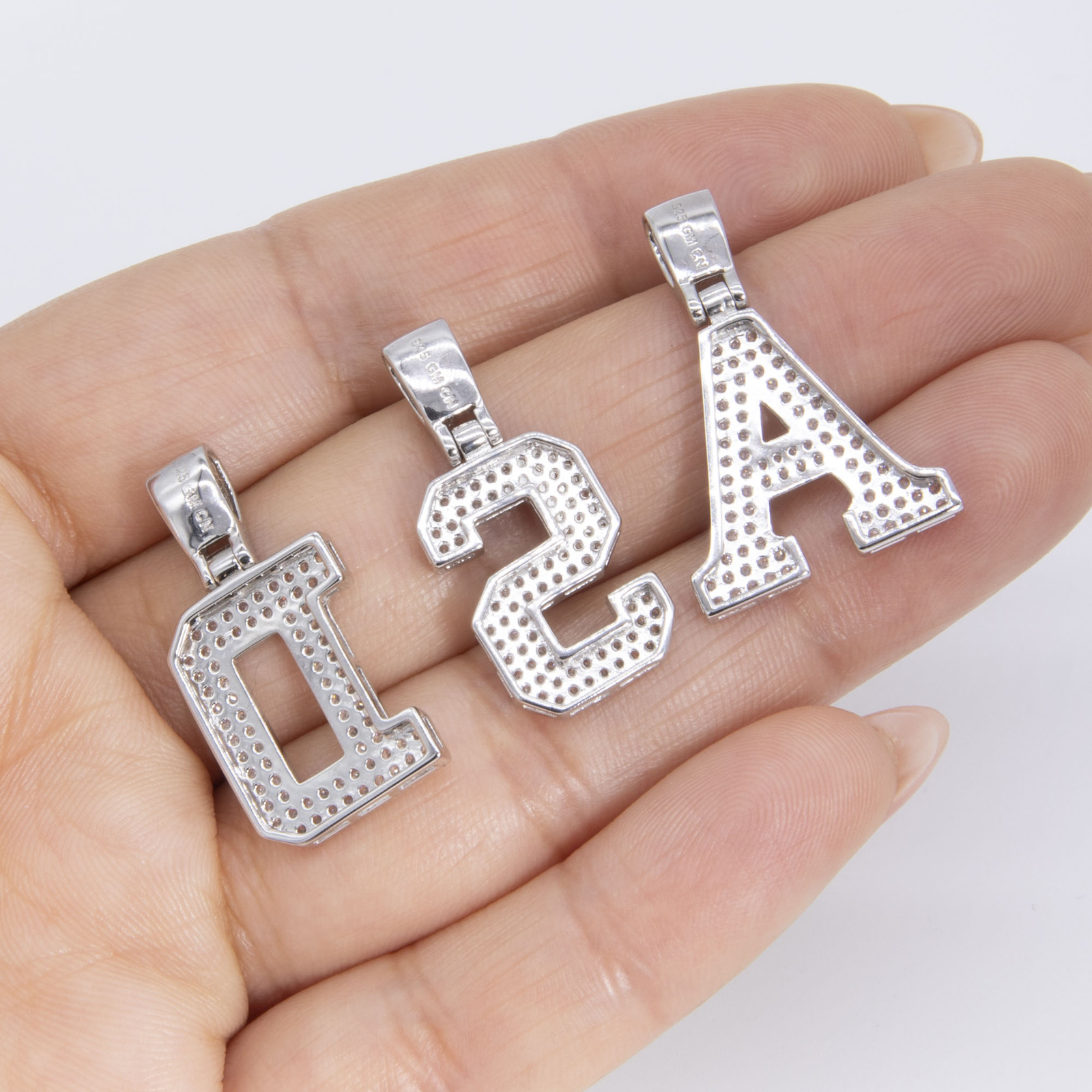 1 1/4″ CZ Block Letters Initial Pendant Yellow White Sterling Silver