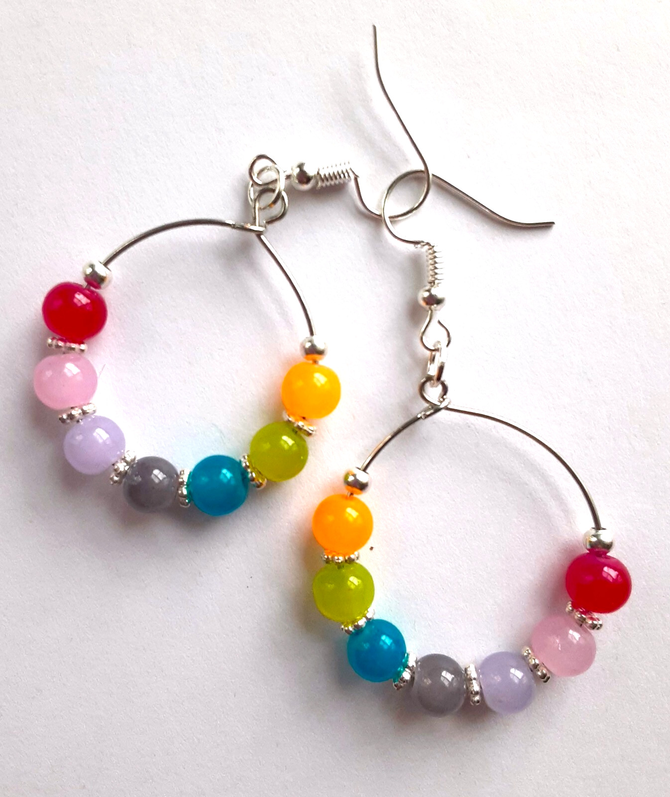 big COLORFUL JADEITE hoops SP fish hook handcrafted X2