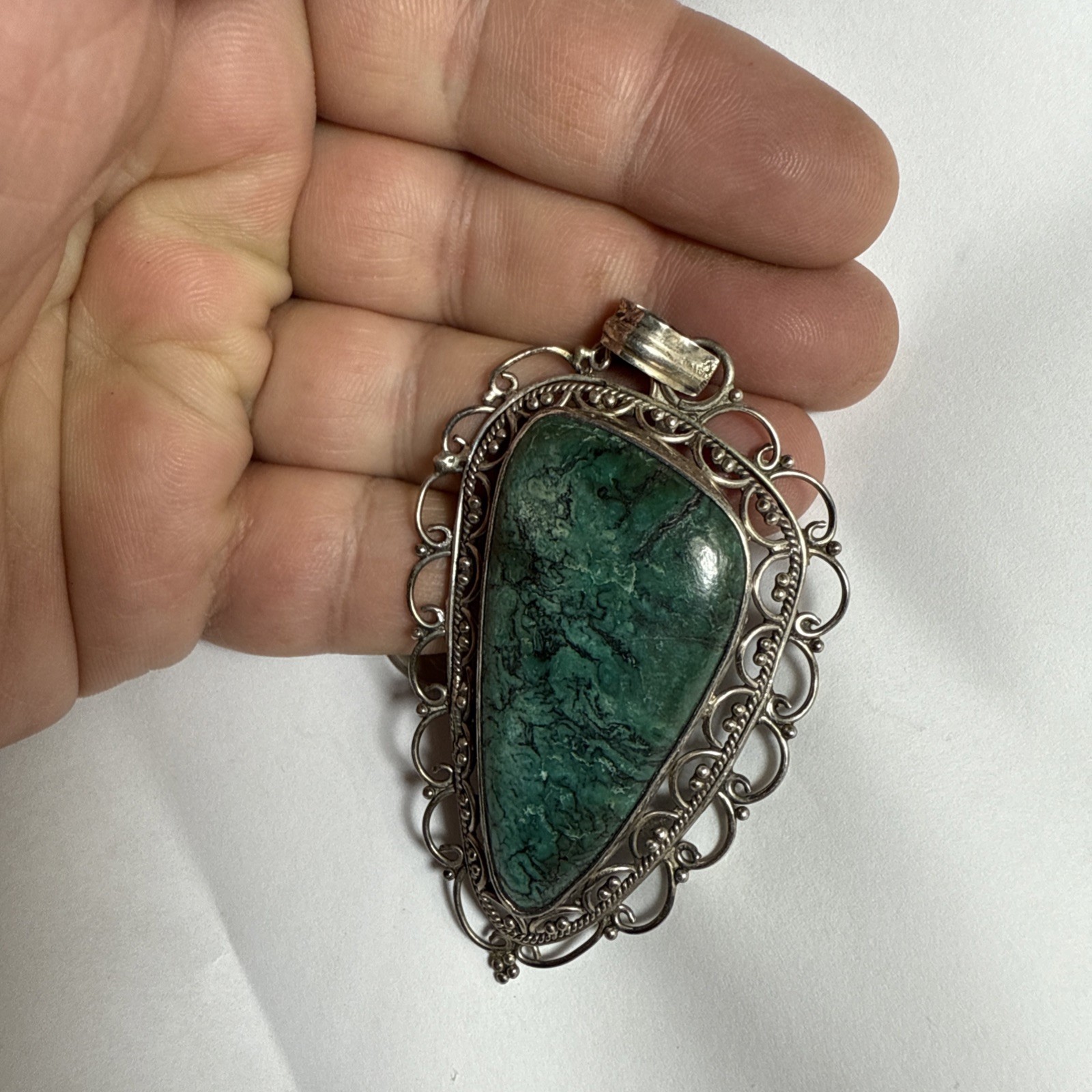 Israel Eilat Stone Pendant Handmade Vintage Filigree Big Stone