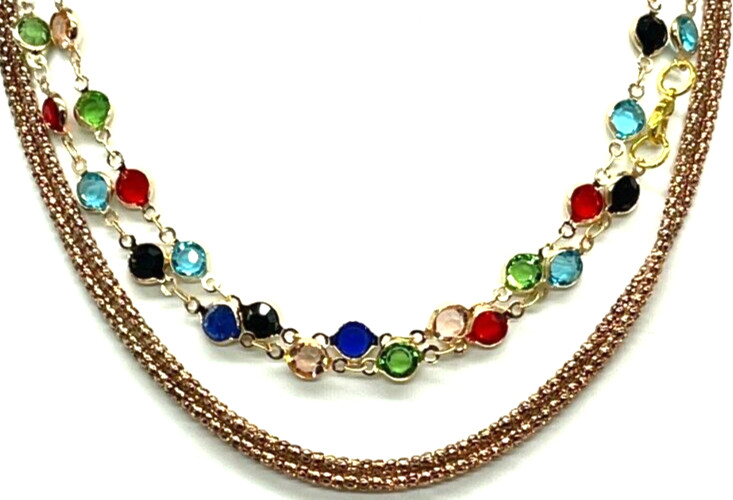 Necklaces 2. A 28″ Multi-Color Crystal, +32″ Rose Gold Chain 4 Different Looks