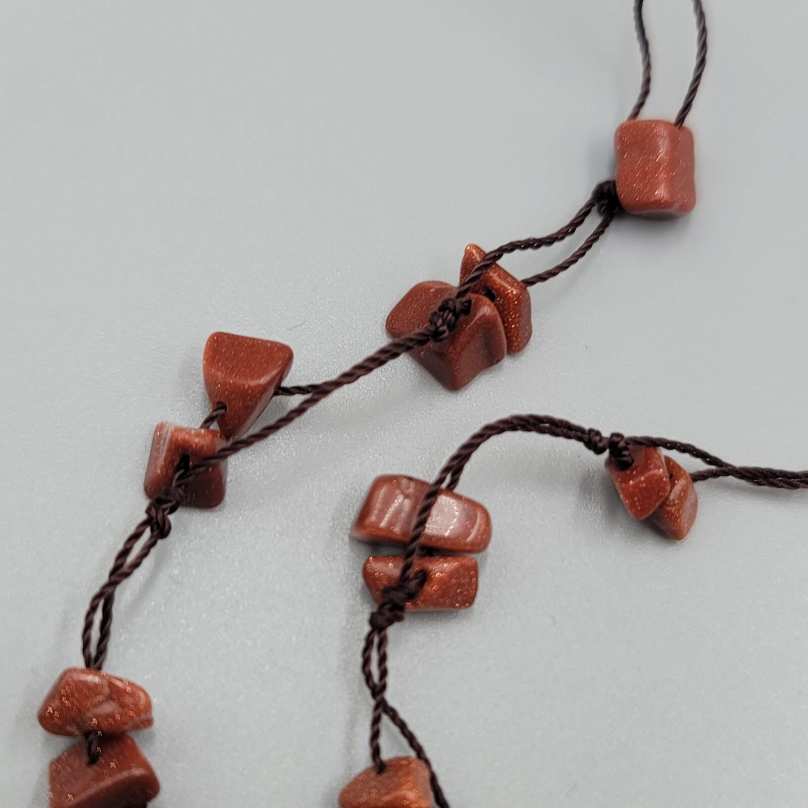 Gold Sandstone Chip Beads Necklace Hand Knotted Cord 18”