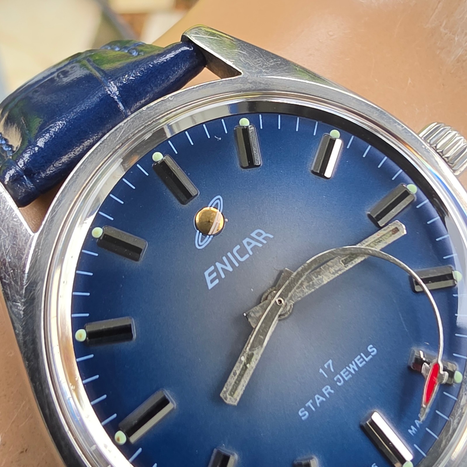 Vintage ENICAR men’s manual wind watch Rocket second hand swiss 1970s