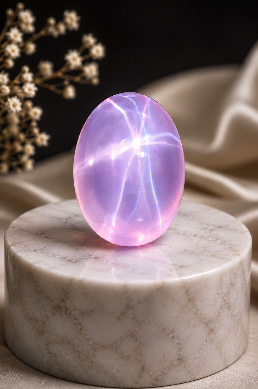 25CT Pink Purple Star Sapphire Cabochon | Oval Cut Star Stone CERTIFIED