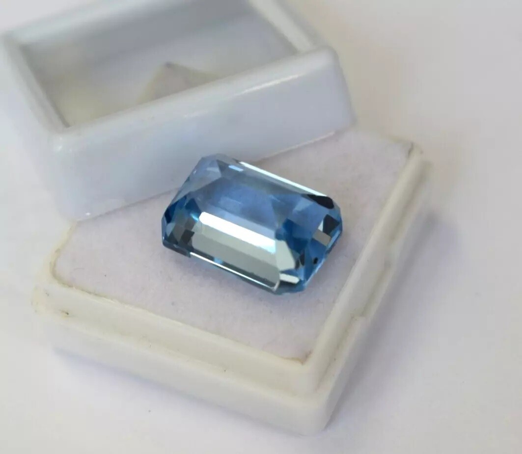 Brazilian Natural 14.15 Ct Blue Aquamarine Emerald Cut Loose Gemstone