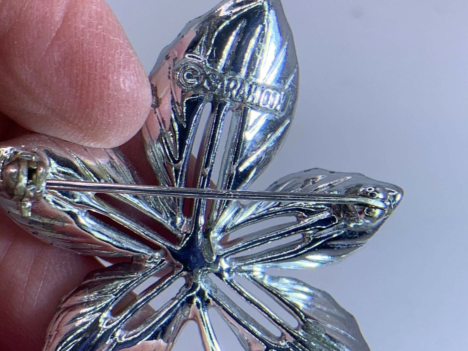 Leaf Chesnutt Etched & Polished SARAH COVENTRY Vintage Silver Pin Brooch V-3372*