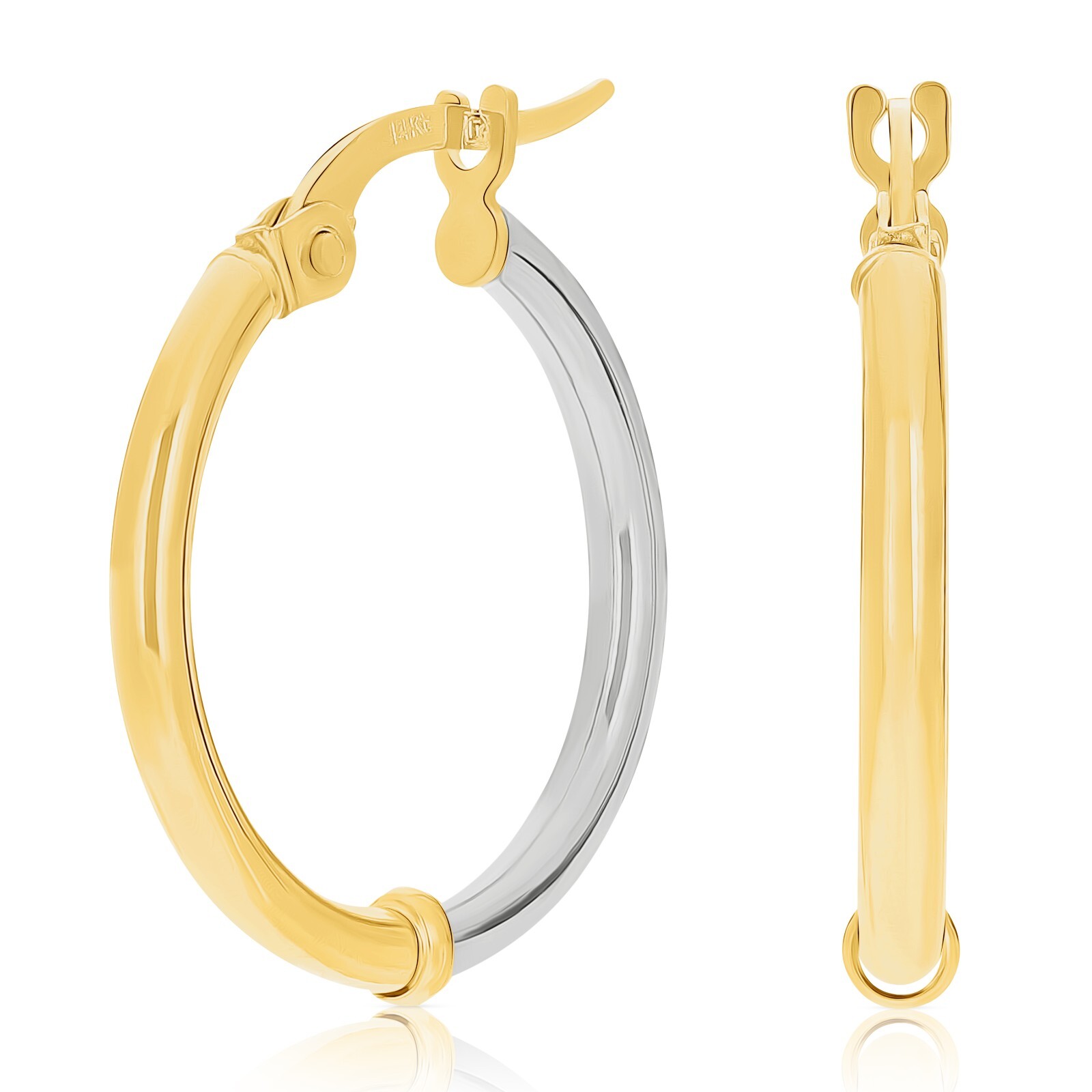 Italian 14k Yellow & White Gold Polished Small Thin Hollow Hoop Earrings 1.1gram