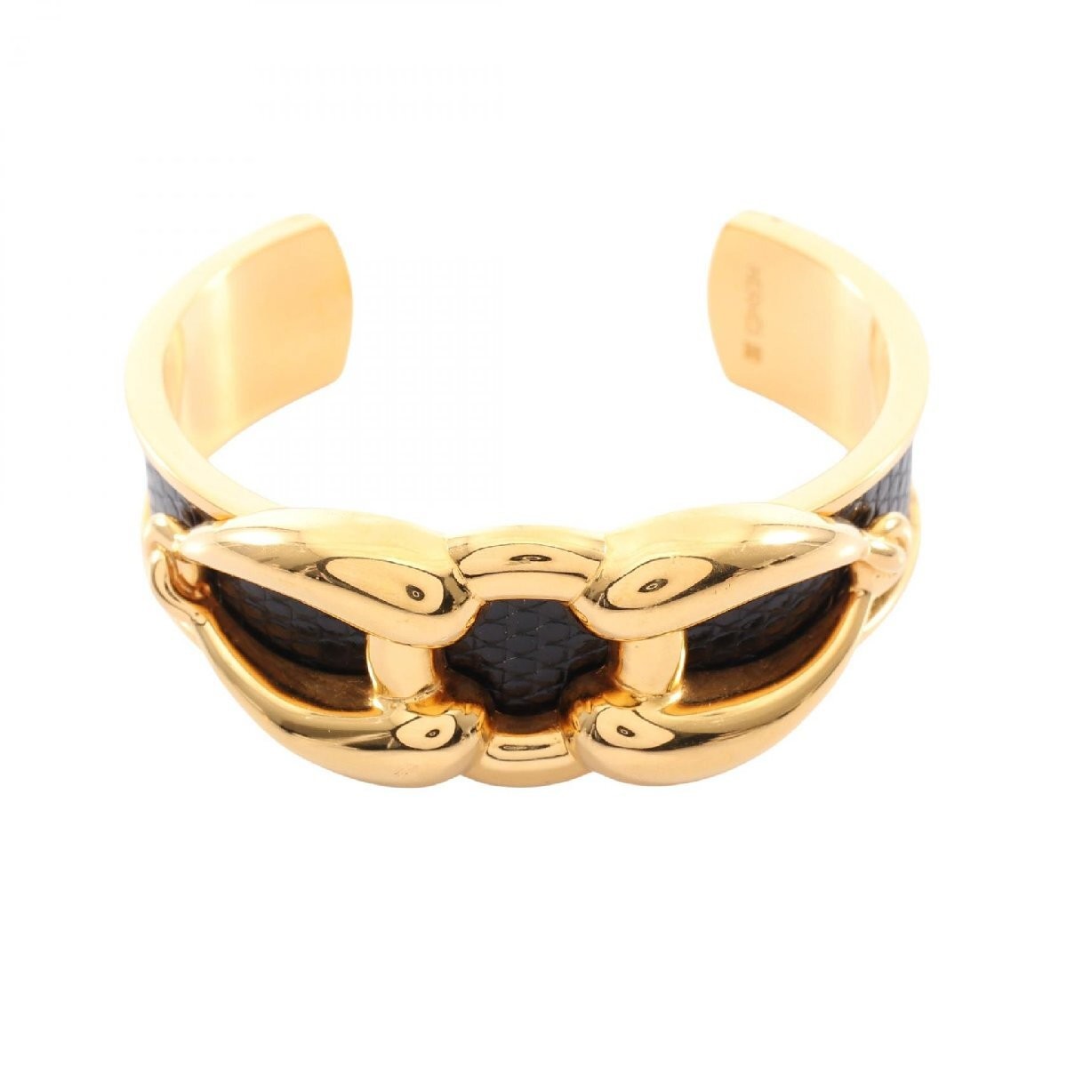 Hermes Gold Plated Lizard Bangle Accessories 2.8in Diameter