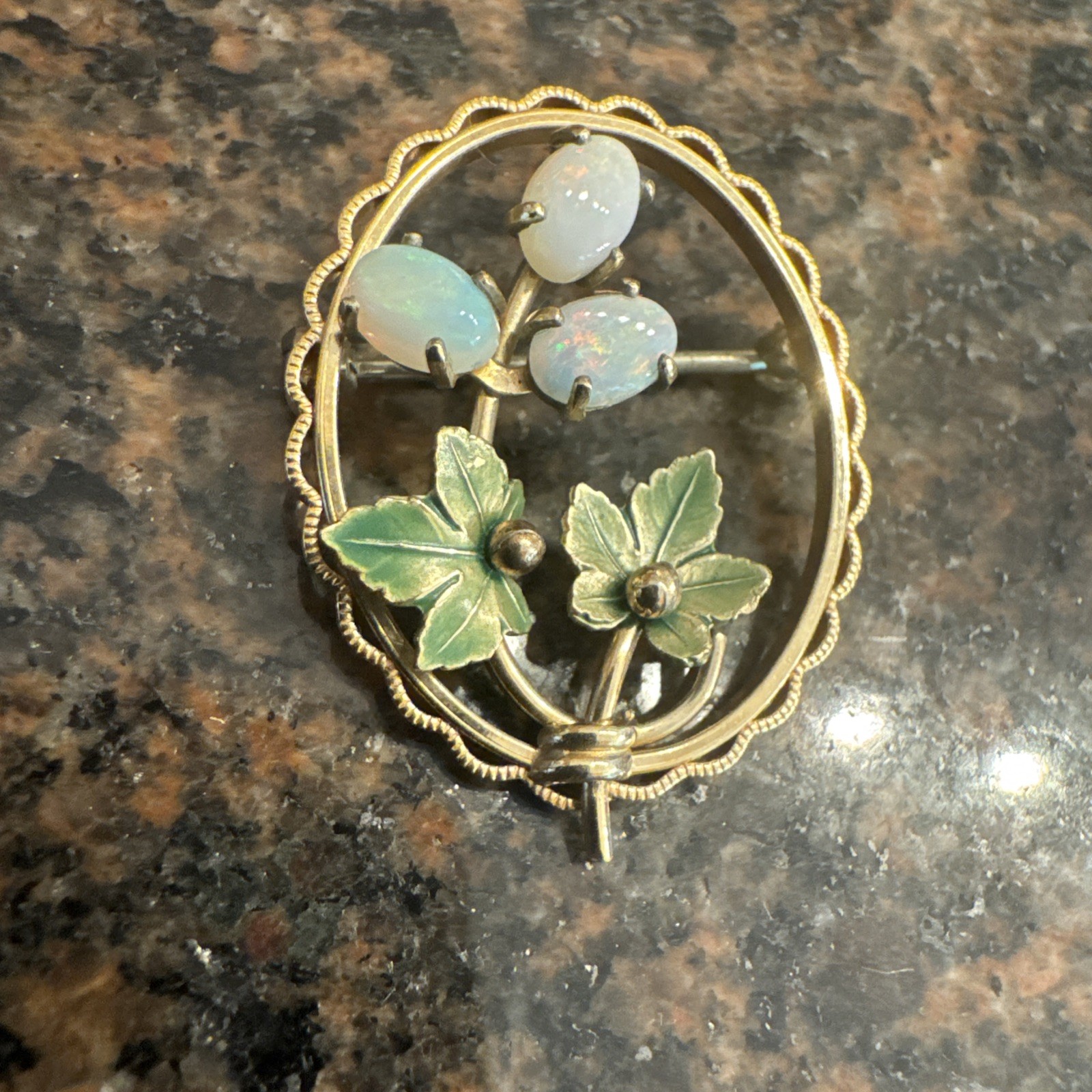 12K 3.3+ Gram Gold Enamel 4 Four Leaf Clover Good Luck Flower Brooch Pearl Pin