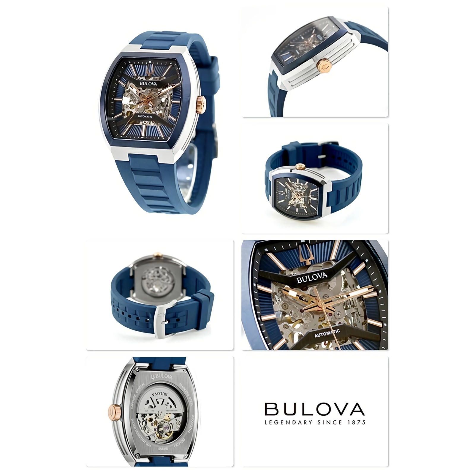 Bulova Maquina 98A318 Automatic Blue Skeleton Dial Stainless Steel Men’s Watch
