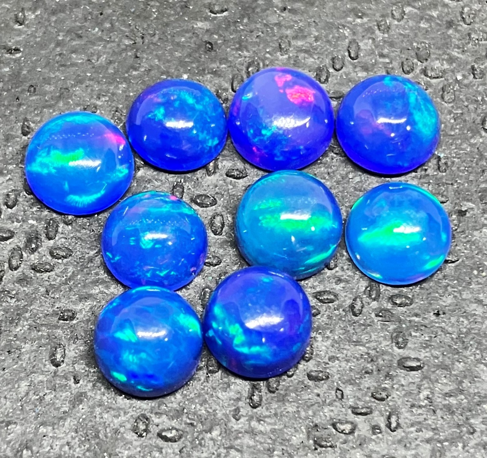 Natural Ethiopian Blue Opal Fire Round Flat Back AAA Loose Gemstone For Jewelry