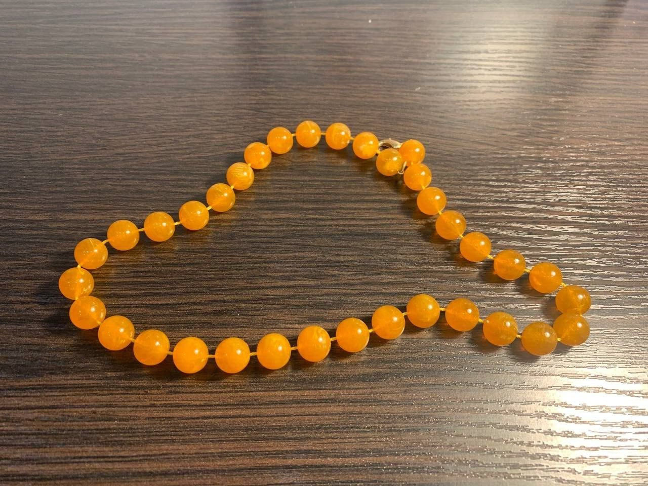 Vintage Natural Amber Bead Necklace – Honey Yellow Round Beads – 46cm – Antique
