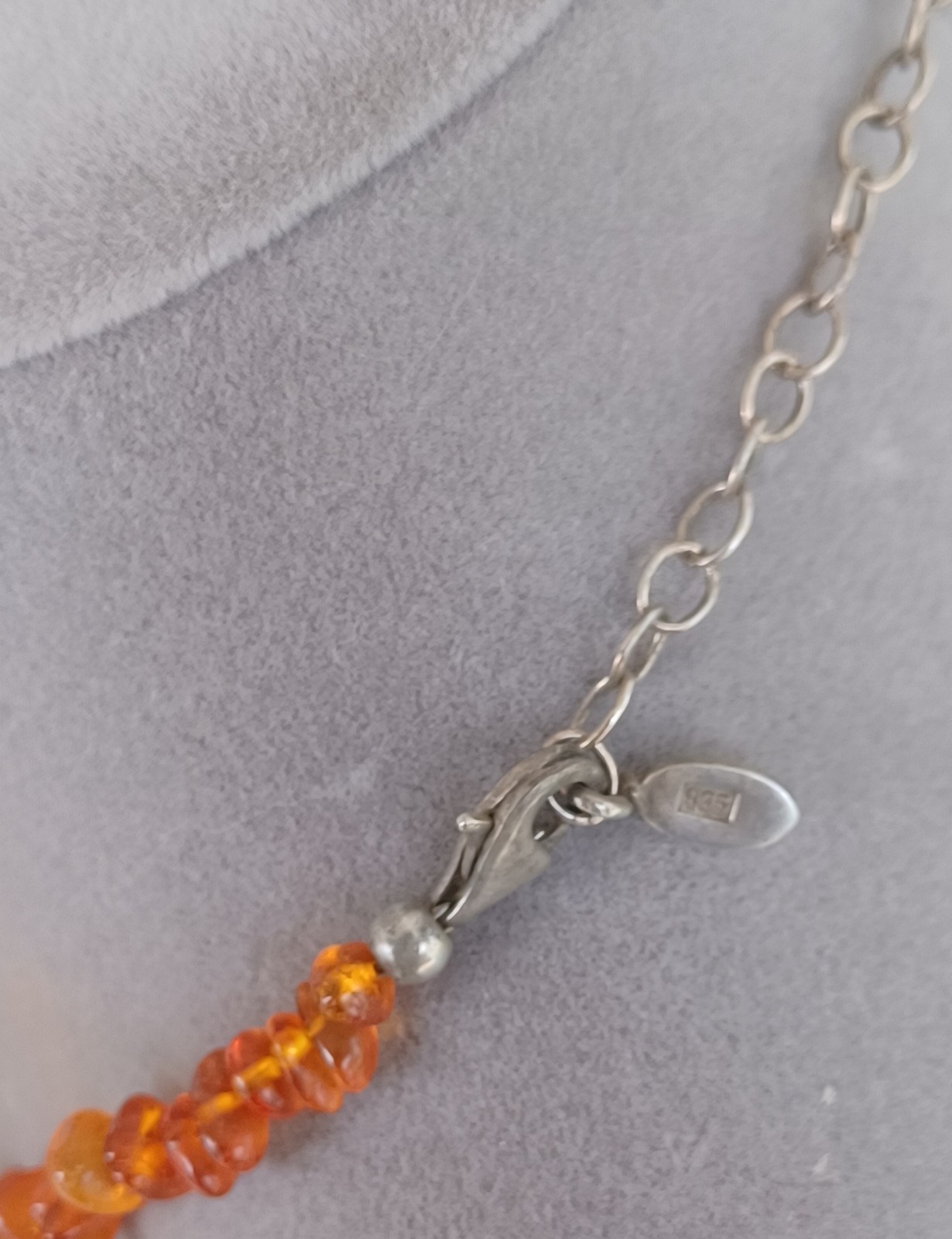 Vtg Barse Sterling Silver Turquoise Pendant Amber Bead Necklace