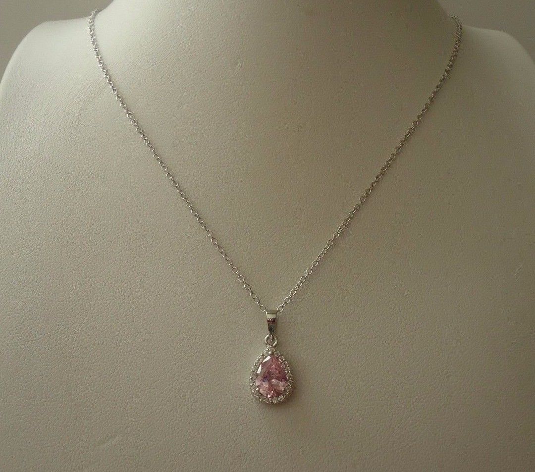 PENDANT & EARRING SET 7.20 CT PINK/ WHITE LAB CREATED DIAMONDS STERLING SILVER