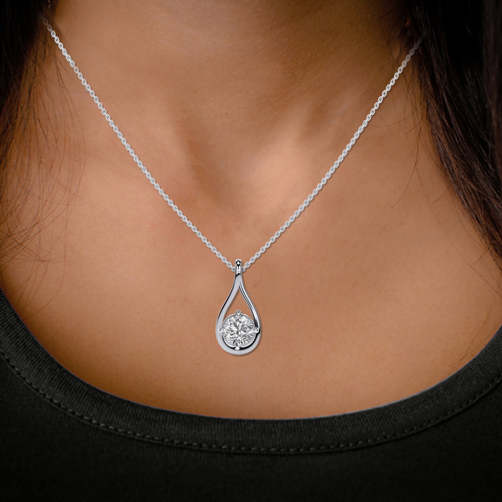 1.00 Ct Round Cut Lab Grown Diamond Solitaire Pendant Necklace In 10K / 14K Gold