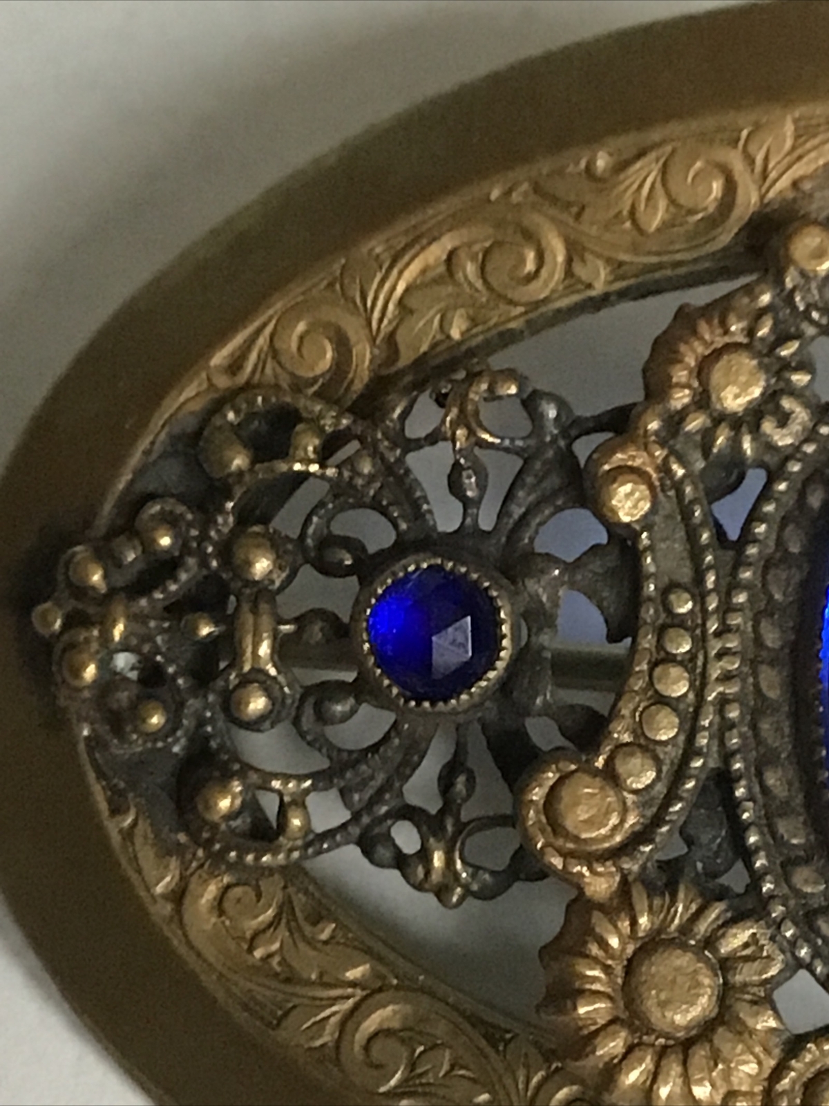 Vintage / Antique Blue Crystal or Rinestones Stones Victorian Style Pin / Brooch