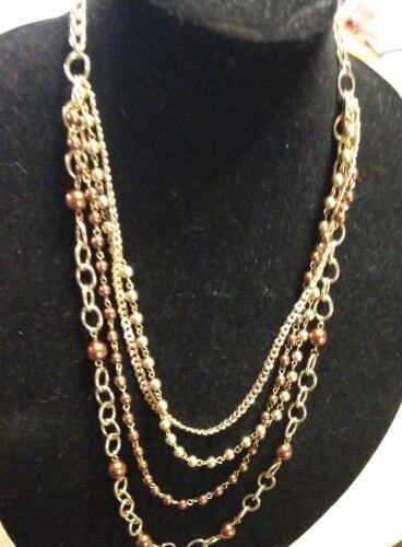 Necklace Beaded Gold Tone Multi Chain STATEMENT Charter Club $60 Brown BEAD $42