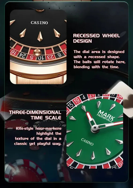 MARK FAIRWHALE Stainless Steel Roulette Dial Rotatable Luminous Quartz Watch