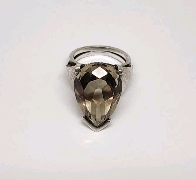 Large Champagne Quartz Statement Ring Pear Cut Light Smoky Quartz Silver…