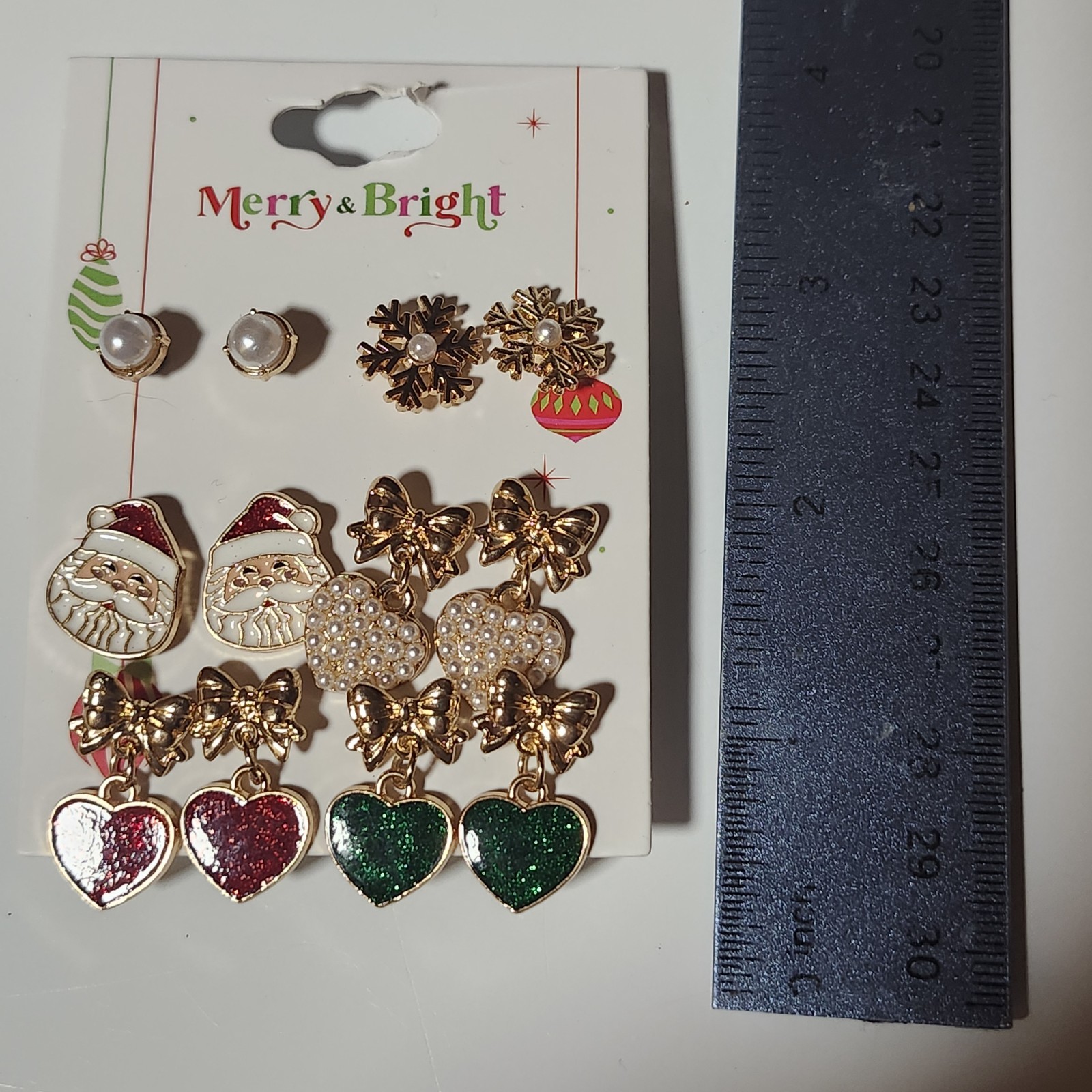 Christmas, Holiday, Santa, Snowflake, Earrings Set Hearts, Bows, Red, Green Cute