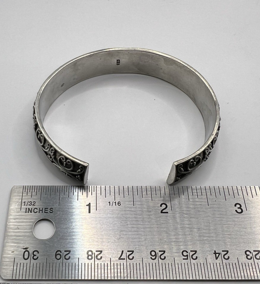 Bali Filigree Granulation Design Cuff Bracelet in 925 Sterling Silver 25.5 g