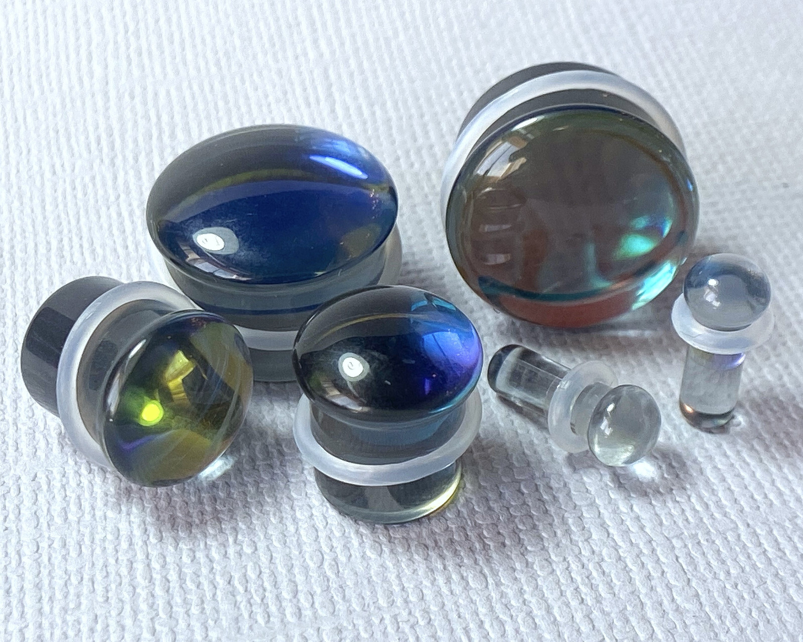 PAIR of Midnight Moonstone Glass Single Flare Plugs Tunnels Gauges Body Jewelry