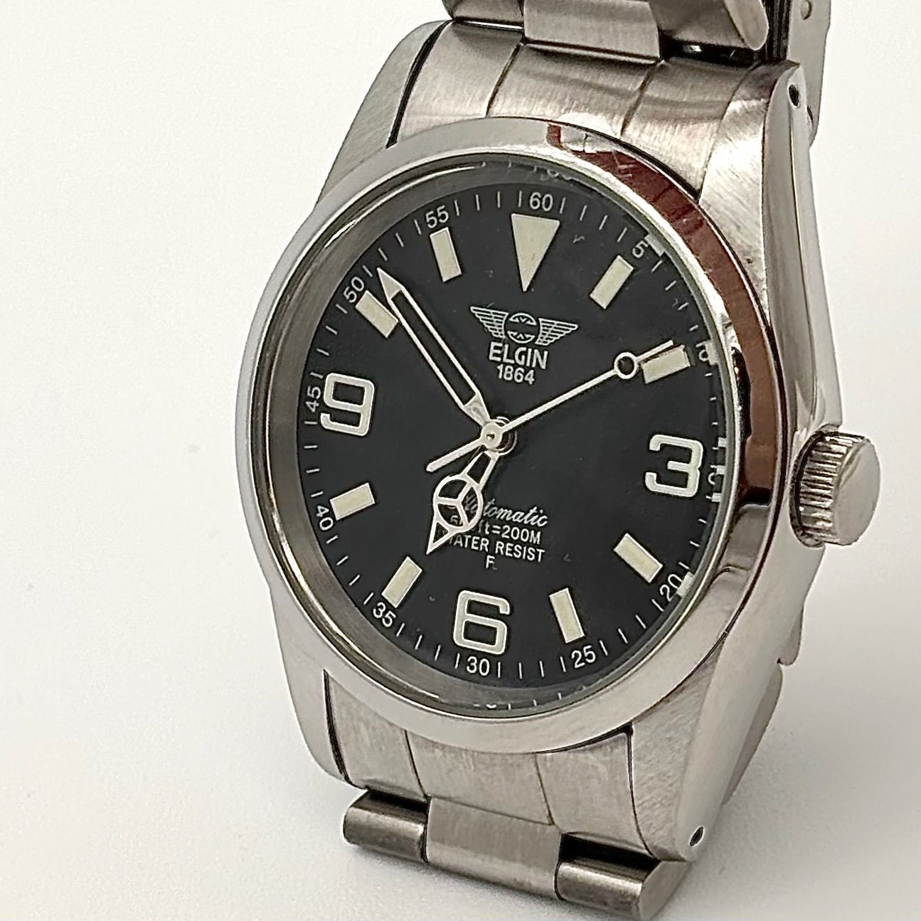 ELGIN FK 979 F Automatic Diver Style Watch Black Wrist 16cm 6.3in Working Men’s