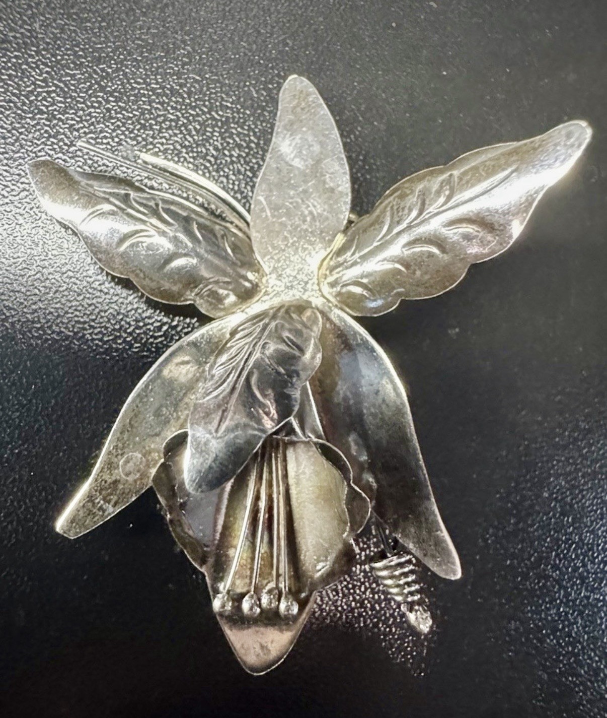 Taxco Mexico Signed Sterling Silver 925 Orchid Flower Brooch Pin 6.5g