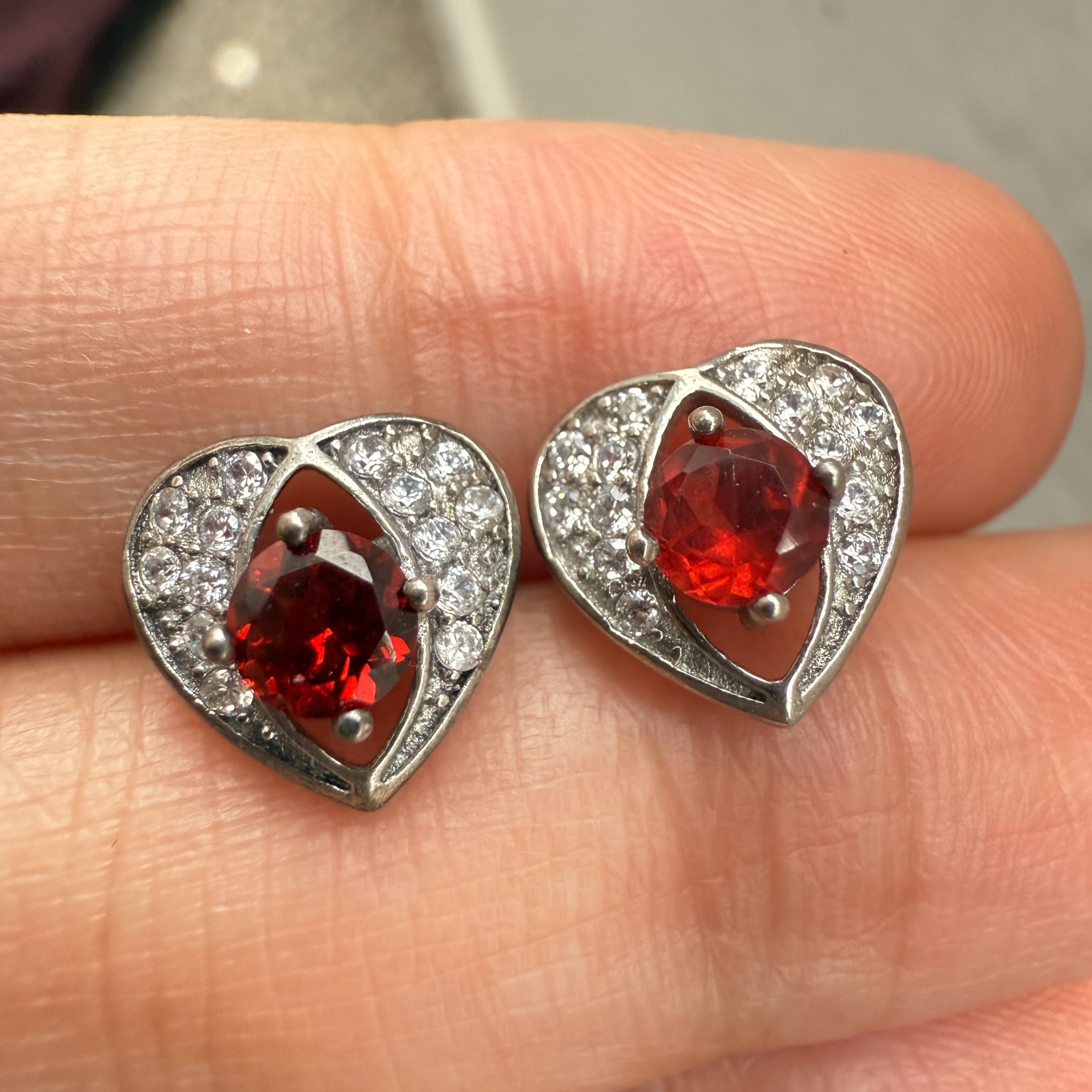 925 Sterling Silver Earrings 4mm Natural Rhodolite Garnet Gemstone Zircon Heart