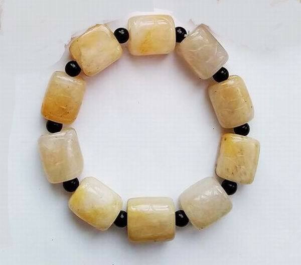 11 X 14mm Yellow Jade Beads Bracelet Turtle Shell pattern long life symbol Lucky