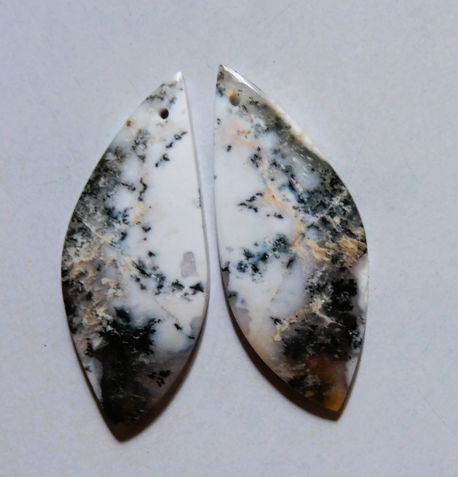 30.80 Cts Natural Dendrite Agate Drilled Cabochon Match Pair Gemstone 40X16.4MM