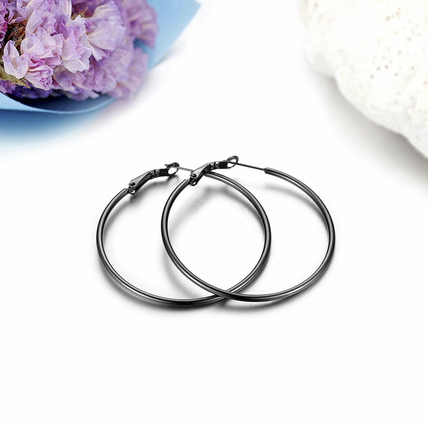 2pcs Women’s Polished Stainless Steel Big Hoop Dangle Drop Earrings Ear Studs