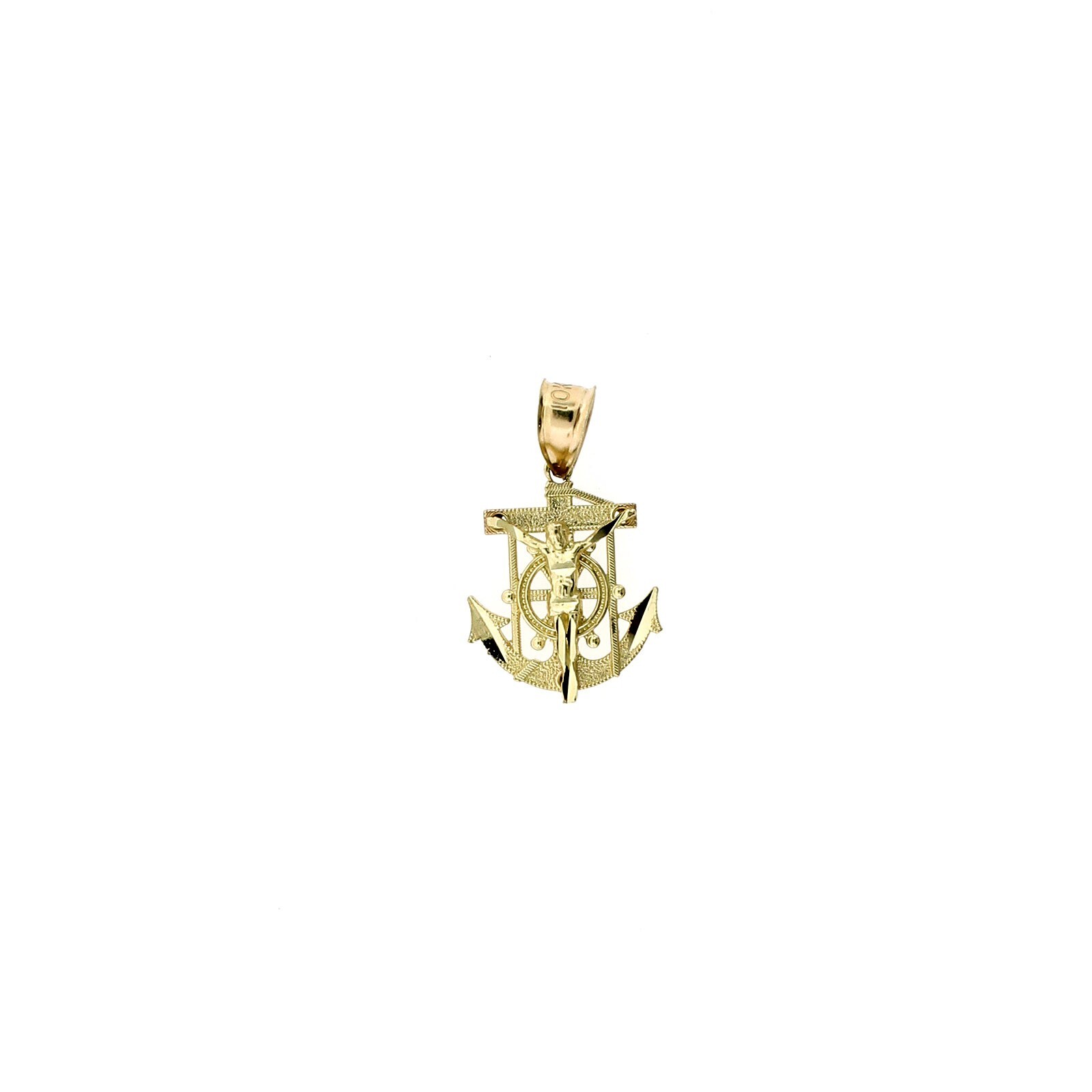 Real 10K Yellow Gold Small Anchor Cross Pendant Diamond Cut Jesus Crucifix Charm