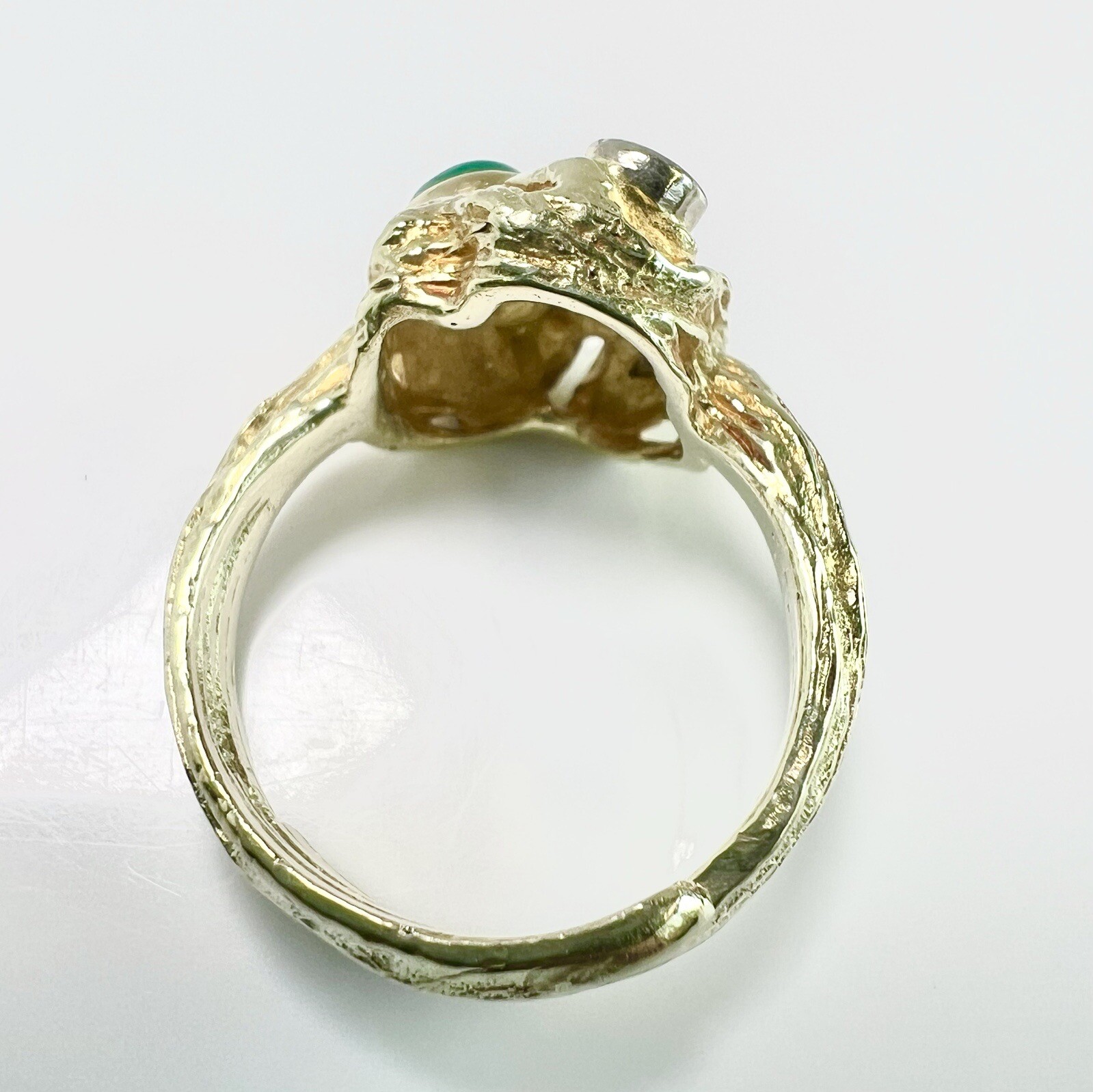 Designer Ring 585 Gold 0.12ct. Diamond Emerald Cabochon Size 54 / 17.2mm 8.65g