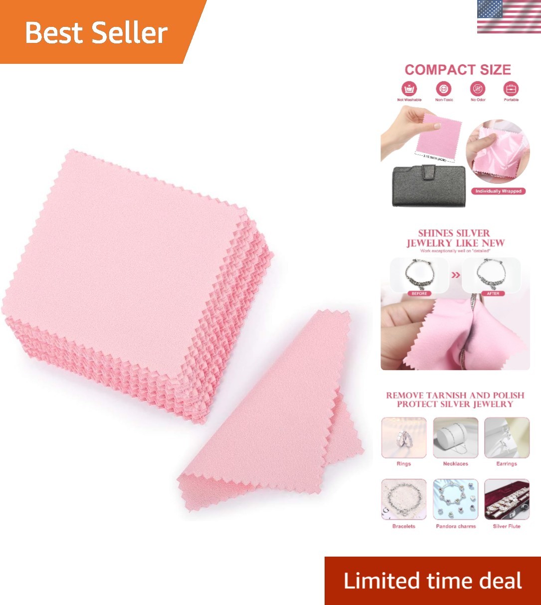 Compact 50pcs Pink Suede Cloths for Jewelry Care – Shine Your Precious Pieces