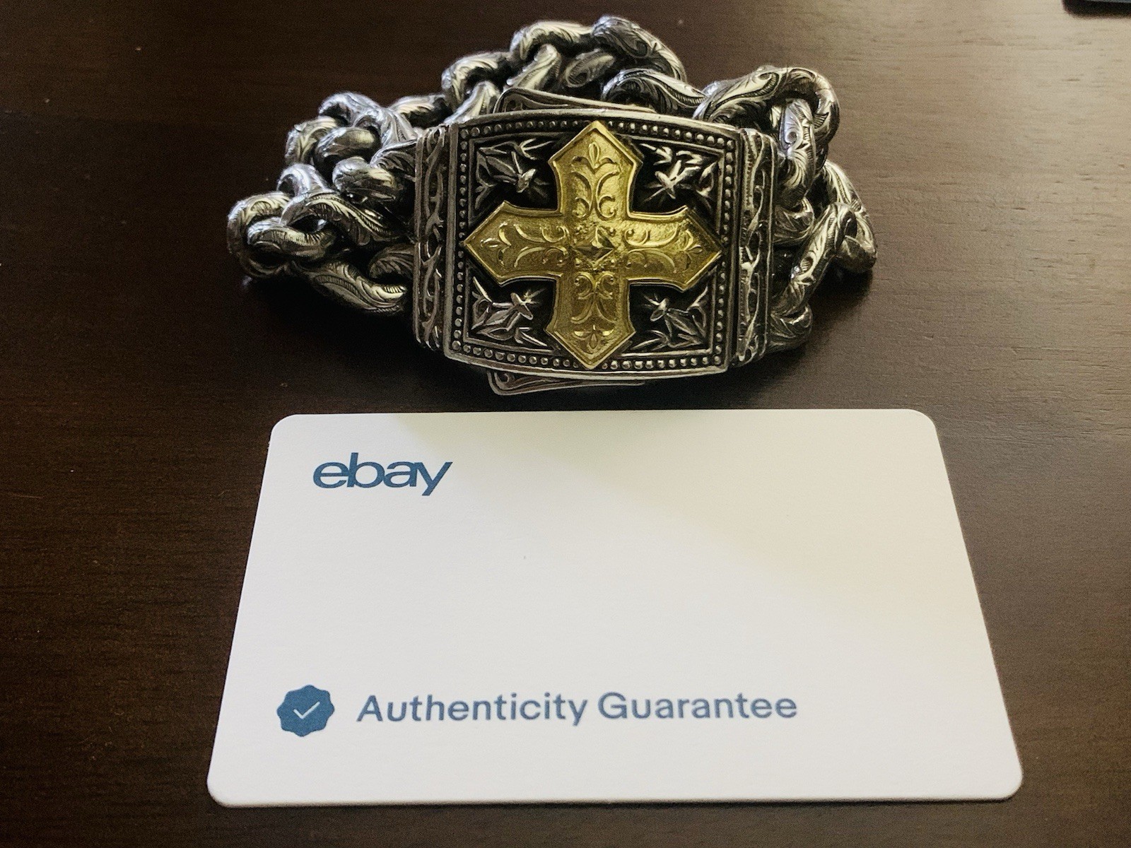 RARE Scott Kay UNKAGED 18K/Sterling Silver MASTERPIECE Gold Cross Bracelet 8”