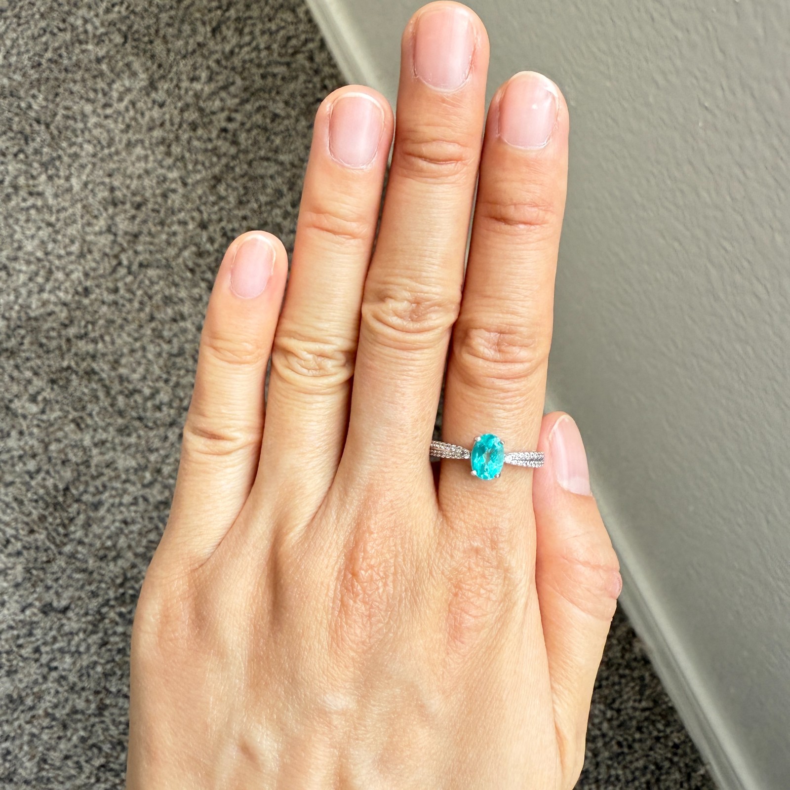 925 Sterling Silver Ring 7x5mm Natural Paraiba Topaz Gemstone Zircon Birthstone