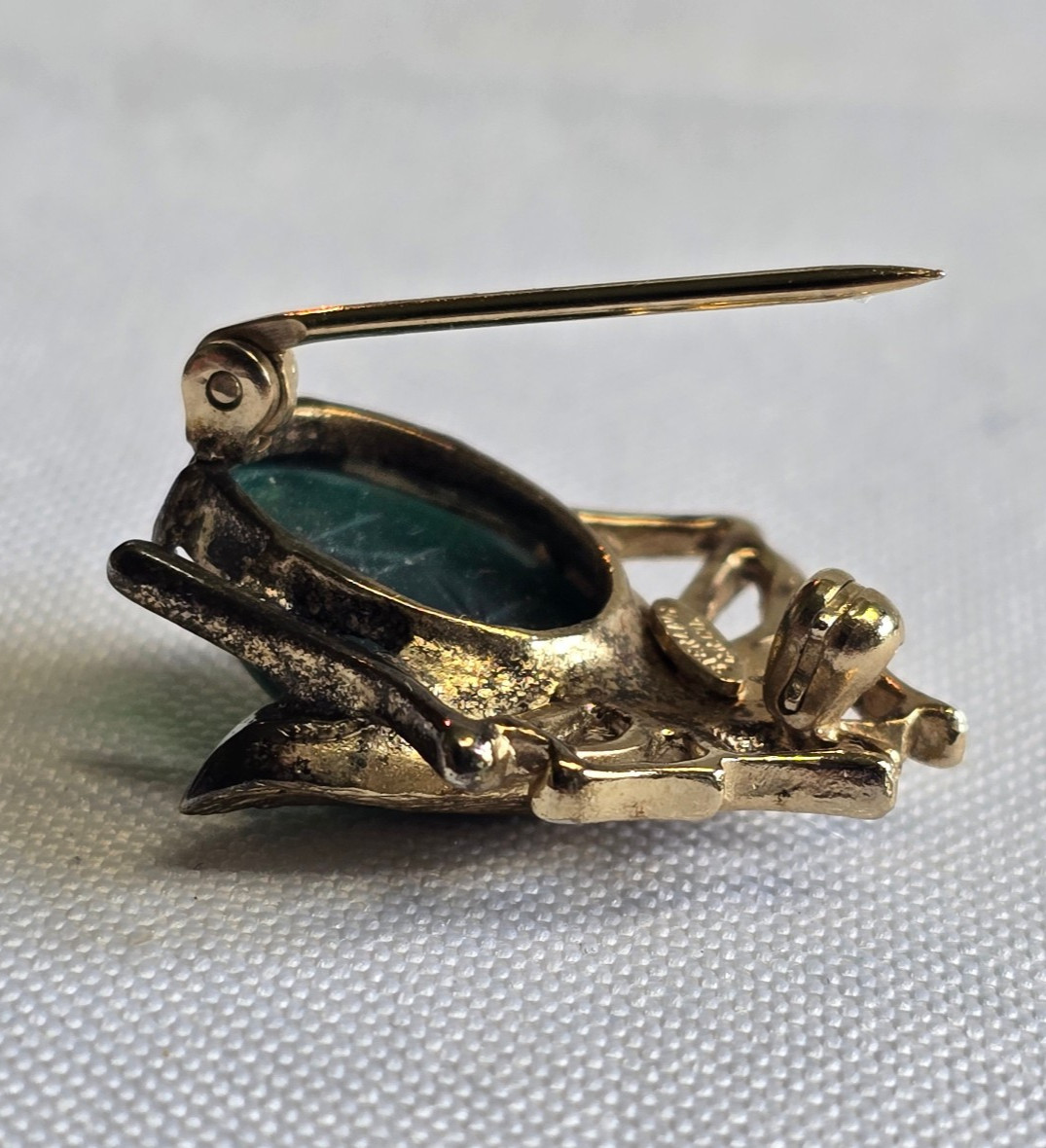 Vtg Sterling Silver Gold Vermeil Brooch 7.69g Fine Jewelry Jade Look Pin *READ*