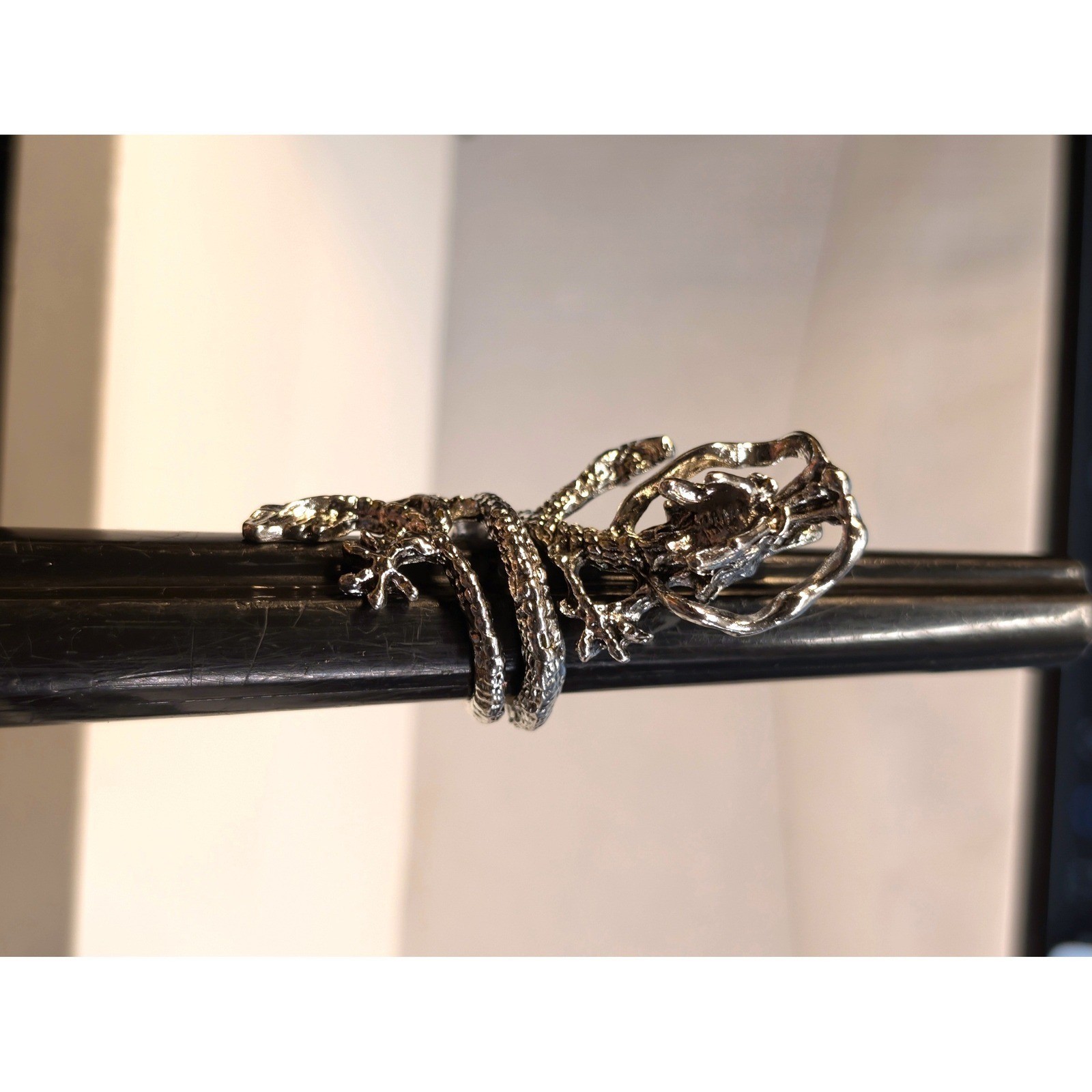 New Dragon Wrap Ring Unisex Size 5 Silver Tone Mythical Gothic Statement Jewelry
