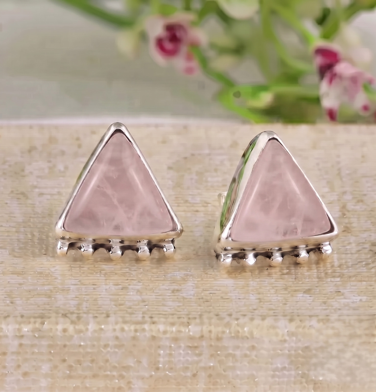 Sterling Silver Studs Rose Quartz Pink Crystal Healing Gemstone Womens Earrings