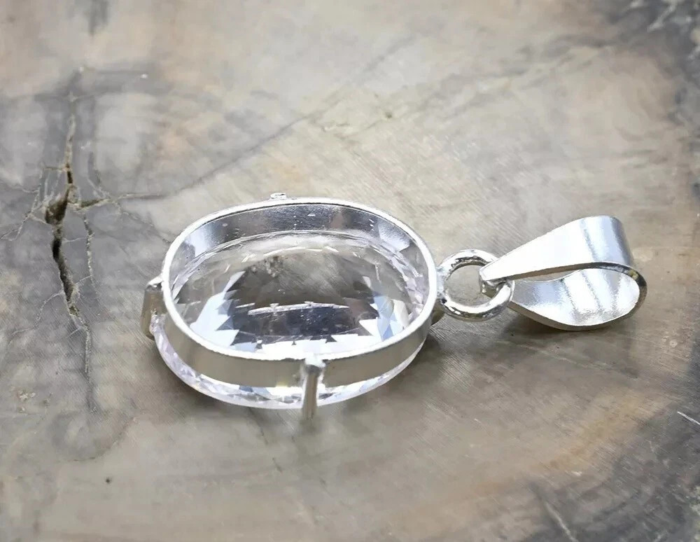 Natural Certified 26.85 Ct Oval White Sapphire 925 Solid Silver Gemstone Pendant