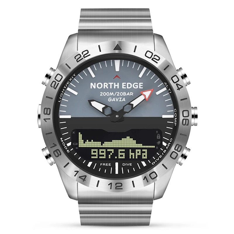 NORTH EDGE Military Dive Watch 200M Waterproof Compass Altimeter Barometer Steel
