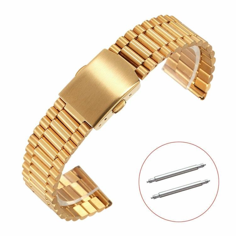 12-20mm 3Rows Slim Metal Watch Band Safe Secure Clasp Stainless Steel Link Strap