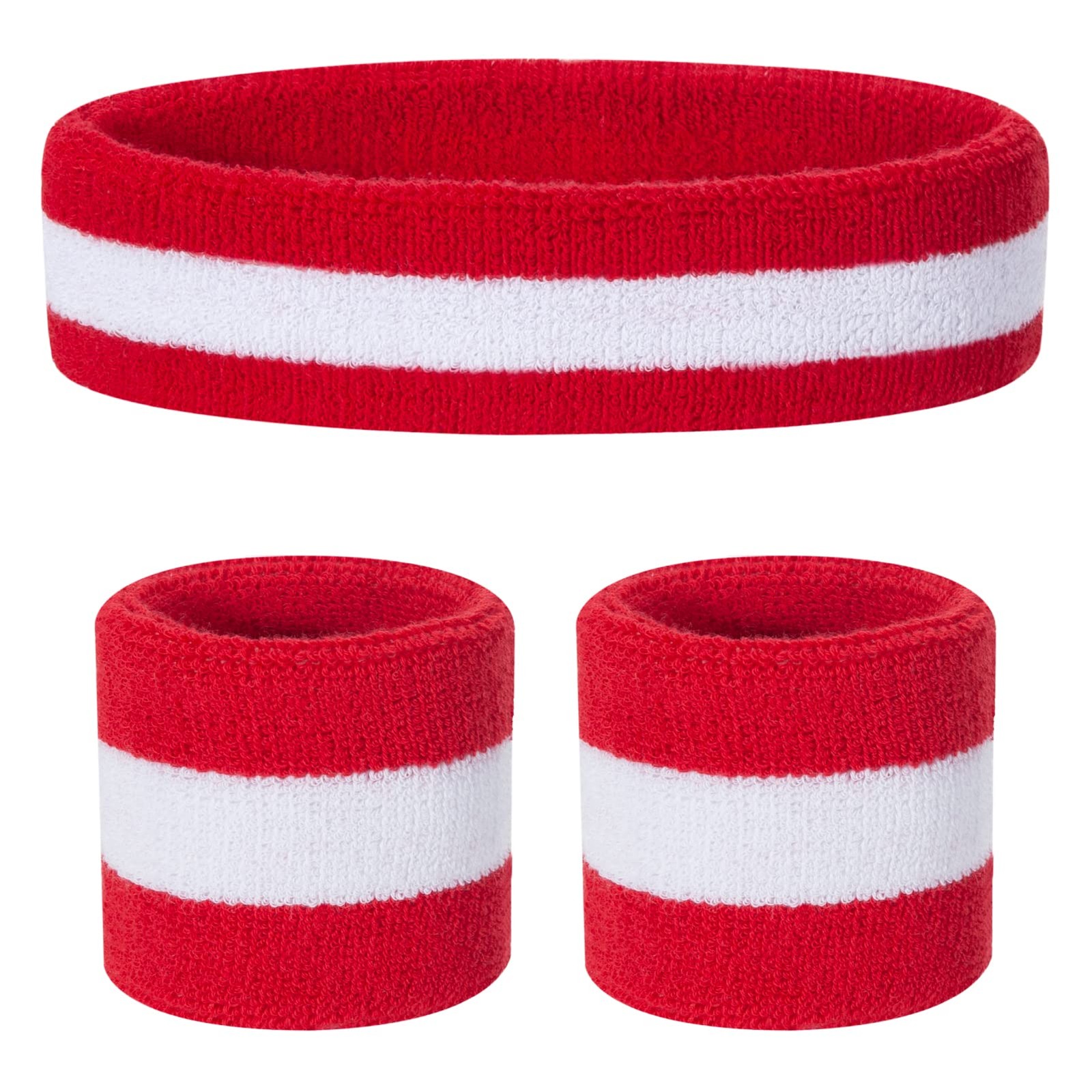 ONUPGO Kids Sweatbands Headband Wristband Set – Athletic Cotton Red/White/Red