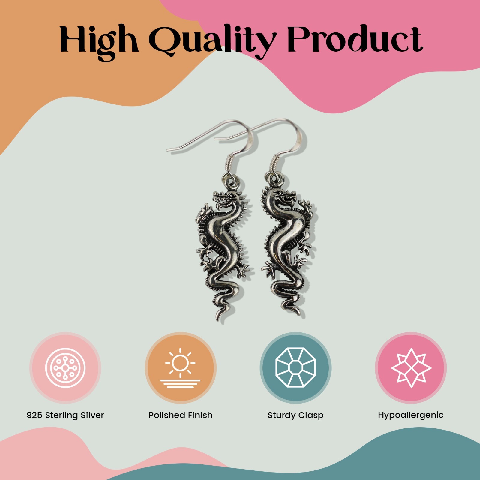 FashionJunkie4Life Sterling Silver Dangling Dragon Earrings
