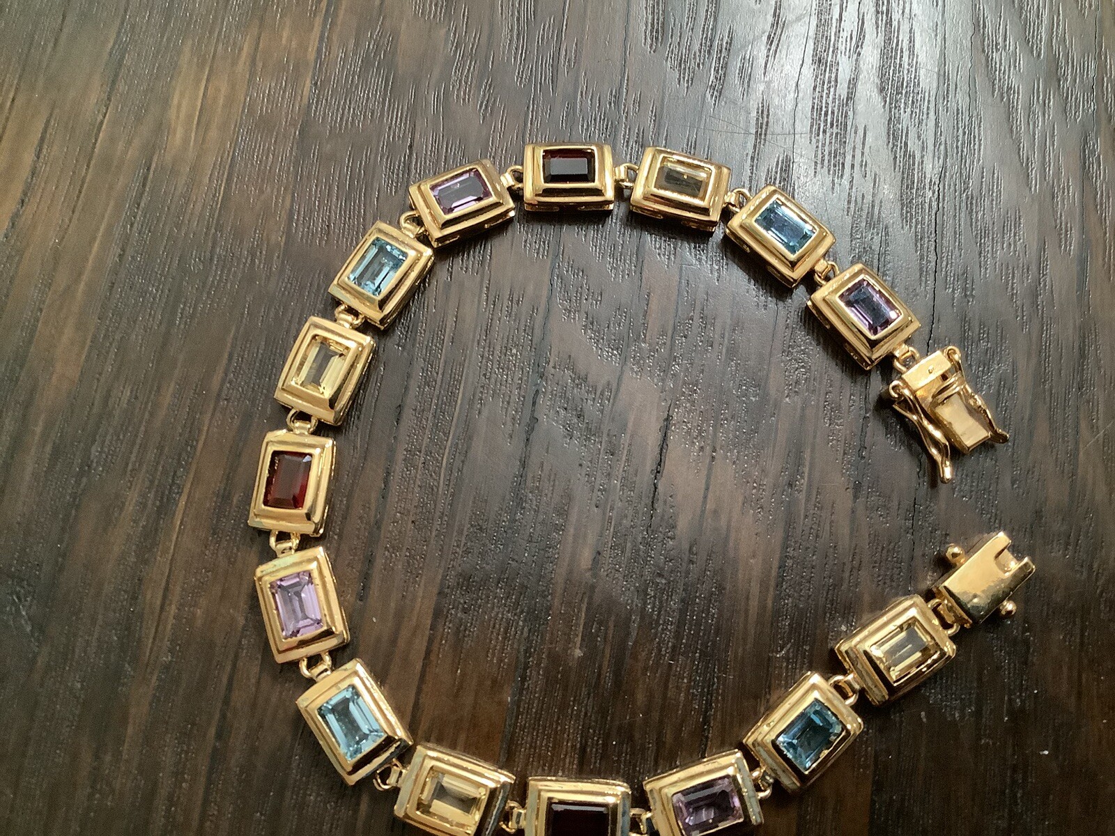 Sterling Silver Gold Plated Multicolored Stone Tennis Bracelet 7”